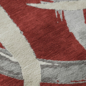 HomeRoots 5' X 8' Abstract Red Ivory Gray Area Rug - Washable, Stain Resistant, UV Protected for Modern Homes 680285