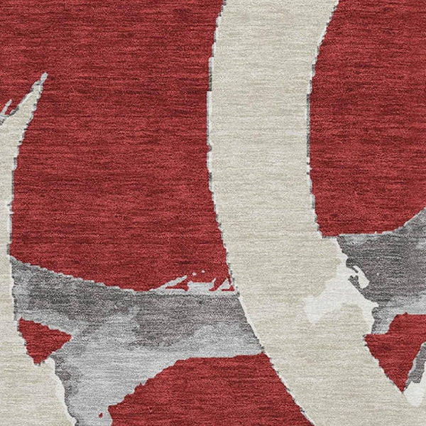 HomeRoots 5' X 8' Abstract Red Ivory Gray Area Rug - Washable, Stain Resistant, UV Protected for Modern Homes 680285