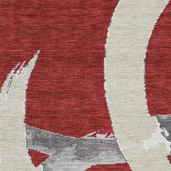 HomeRoots 8' X 10' Contemporary Red Ivory Gray Abstract Area Rug – UV Protected, Washable, Stain-Resistant 680287