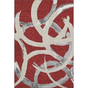 HomeRoots 10' X 14' Modern Red Ivory Gray Abstract Washable Area Rug with UV Protection for Busy Homes 680289