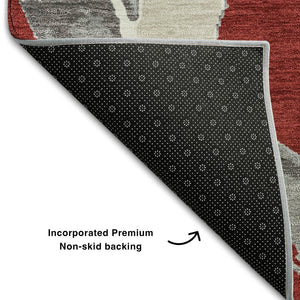 HomeRoots 10' X 14' Modern Red Ivory Gray Abstract Washable Area Rug with UV Protection for Busy Homes 680289