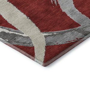 HomeRoots 10' X 14' Modern Red Ivory Gray Abstract Washable Area Rug with UV Protection for Busy Homes 680289