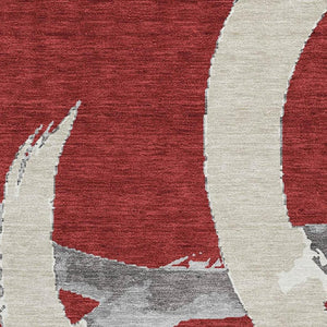 HomeRoots 10' X 14' Modern Red Ivory Gray Abstract Washable Area Rug with UV Protection for Busy Homes 680289