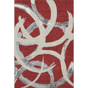 HomeRoots 10' X 14' Modern Red Ivory Gray Abstract Washable Area Rug with UV Protection for Busy Homes 680289