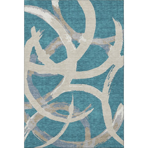 HomeRoots 5' X 8' Teal Ivory Gray Abstract Area Rug - Washable, UV Resistant, Durable for Family Homes 680291
