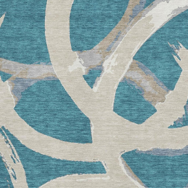 HomeRoots 8' X 10' Modern Teal, Ivory & Gray Abstract Washable Area Rug with UV Protection for Durability 680293