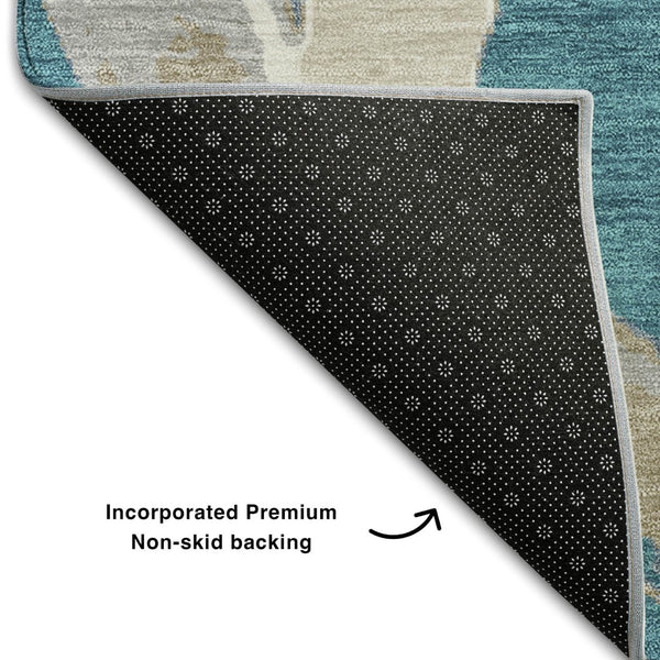 HomeRoots 9' X 12' Modern Abstract Washable Area Rug in Teal, Ivory & Gray with UV Protection & Stain Resistance 680294