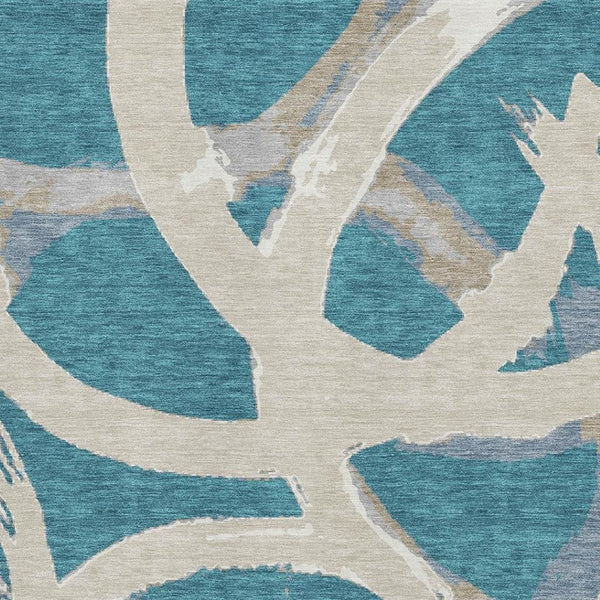 HomeRoots 9' X 12' Modern Abstract Washable Area Rug in Teal, Ivory & Gray with UV Protection & Stain Resistance 680294