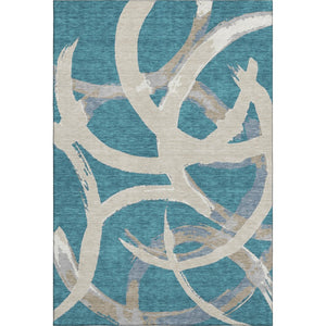 HomeRoots 10' X 14' Teal Ivory Gray Abstract Washable Area Rug - Durable, UV-Protected, Stylish for Any Space 680295