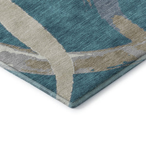 HomeRoots 10' X 14' Teal Ivory Gray Abstract Washable Area Rug - Durable, UV-Protected, Stylish for Any Space 680295