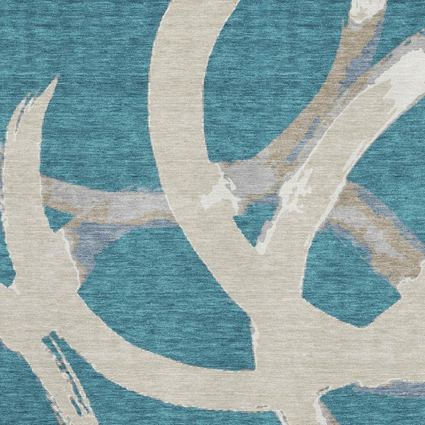HomeRoots 10' X 14' Teal Ivory Gray Abstract Washable Area Rug - Durable, UV-Protected, Stylish for Any Space 680295