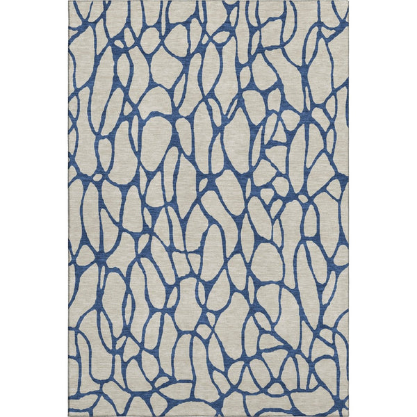HomeRoots 5' X 8' Beige and Navy Blue Geometric Area Rug - Washable, UV-Protected, Pet-Friendly Design! 680297