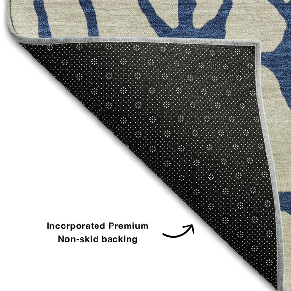 HomeRoots 5' X 8' Beige and Navy Blue Geometric Area Rug - Washable, UV-Protected, Pet-Friendly Design! 680297