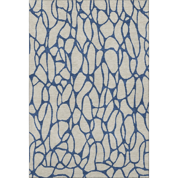 HomeRoots 5' X 8' Beige and Navy Blue Geometric Area Rug - Washable, UV-Protected, Pet-Friendly Design! 680297