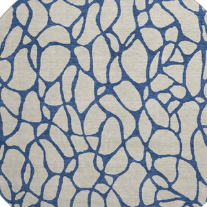 HomeRoots 8' Washable Beige and Navy Blue Geometric Round Rug with UV Protection - Perfect for Busy Homes! 680298