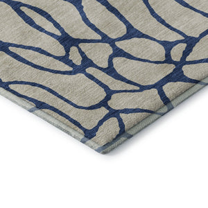HomeRoots 8' X 10' Stylish Beige & Navy Blue Geometric Washable Area Rug with UV Protection for High-Traffic Spaces 680299