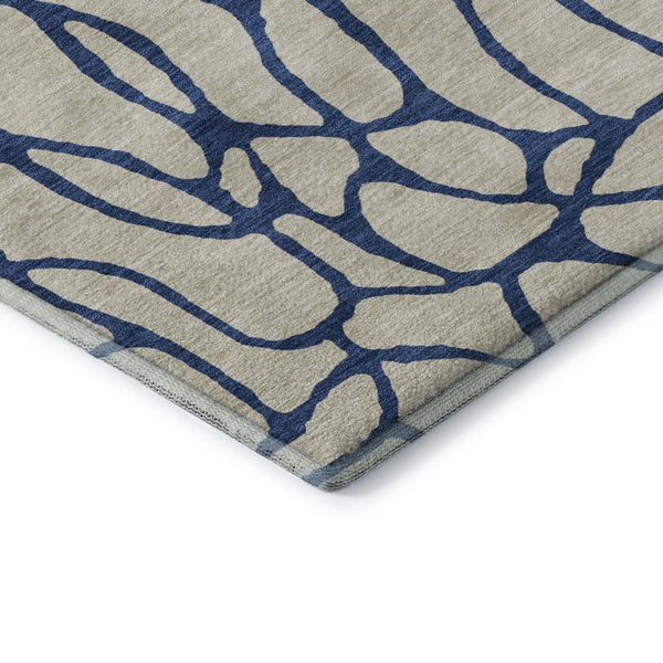 HomeRoots 8' X 10' Stylish Beige & Navy Blue Geometric Washable Area Rug with UV Protection for High-Traffic Spaces 680299