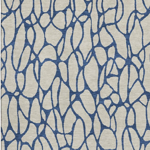 HomeRoots 8' X 10' Stylish Beige & Navy Blue Geometric Washable Area Rug with UV Protection for High-Traffic Spaces 680299