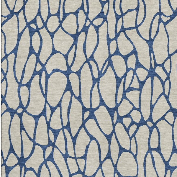 HomeRoots 8' X 10' Stylish Beige & Navy Blue Geometric Washable Area Rug with UV Protection for High-Traffic Spaces 680299