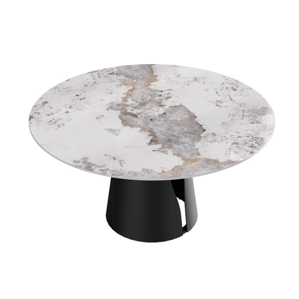 English Elm 59.05"Modern Round Dining Table With Durable Sintered Stone Top & Black Steel Base For 6-8 People W1535S00442
