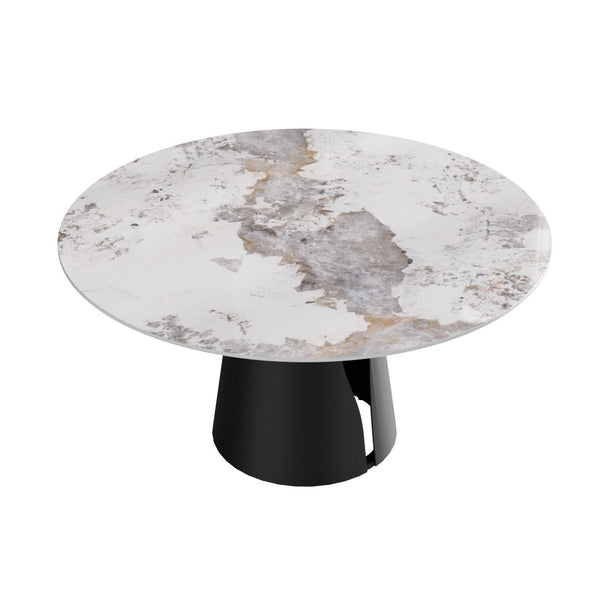 English Elm 59.05" Round Sintered Stone Dining Table with Lazy Susan Iron Base Seats 8 W1535S00639