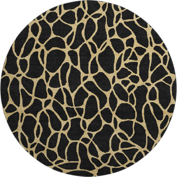 HomeRoots 8' Modern Black and Gold Geometric Round Rug - Washable, Stain Resistant with UV Protection & Non-Slip 680304