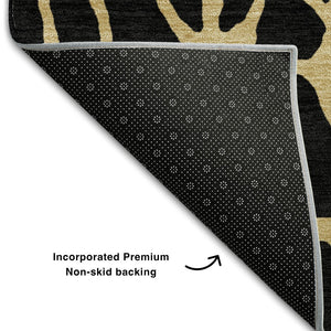 HomeRoots 8' Modern Black and Gold Geometric Round Rug - Washable, Stain Resistant with UV Protection & Non-Slip 680304
