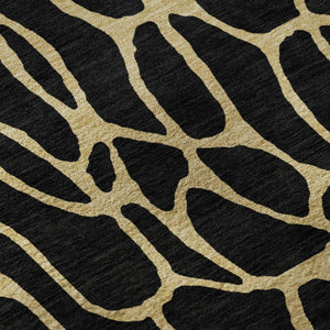HomeRoots 8' Modern Black and Gold Geometric Round Rug - Washable, Stain Resistant with UV Protection & Non-Slip 680304