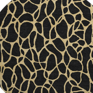 HomeRoots 8' Modern Black and Gold Geometric Round Rug - Washable, Stain Resistant with UV Protection & Non-Slip 680304