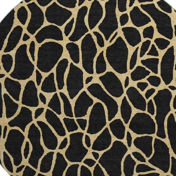 HomeRoots 8' Modern Black and Gold Geometric Round Rug - Washable, Stain Resistant with UV Protection & Non-Slip 680304