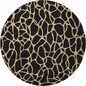 HomeRoots 8' Modern Black and Gold Geometric Round Rug - Washable, Stain Resistant with UV Protection & Non-Slip 680304