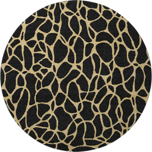 HomeRoots 8' Modern Black and Gold Geometric Round Rug - Washable, Stain Resistant with UV Protection & Non-Slip 680304