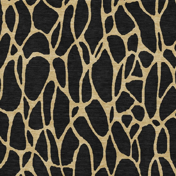 HomeRoots 9' Black and Gold Geometric Area Rug - Washable, UV-Protected, Stylish, Durable for High-Traffic Spaces 680306