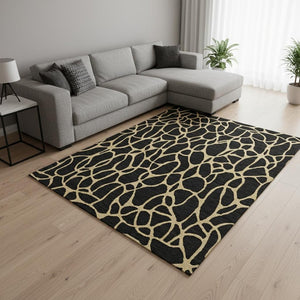 HomeRoots 10' X 14' Black And Gold Geometric Area Rug – Stylish, Washable, UV Protected for Modern Living Spaces 680307