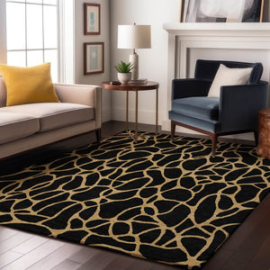 HomeRoots 10' X 14' Black And Gold Geometric Area Rug – Stylish, Washable, UV Protected for Modern Living Spaces 680307