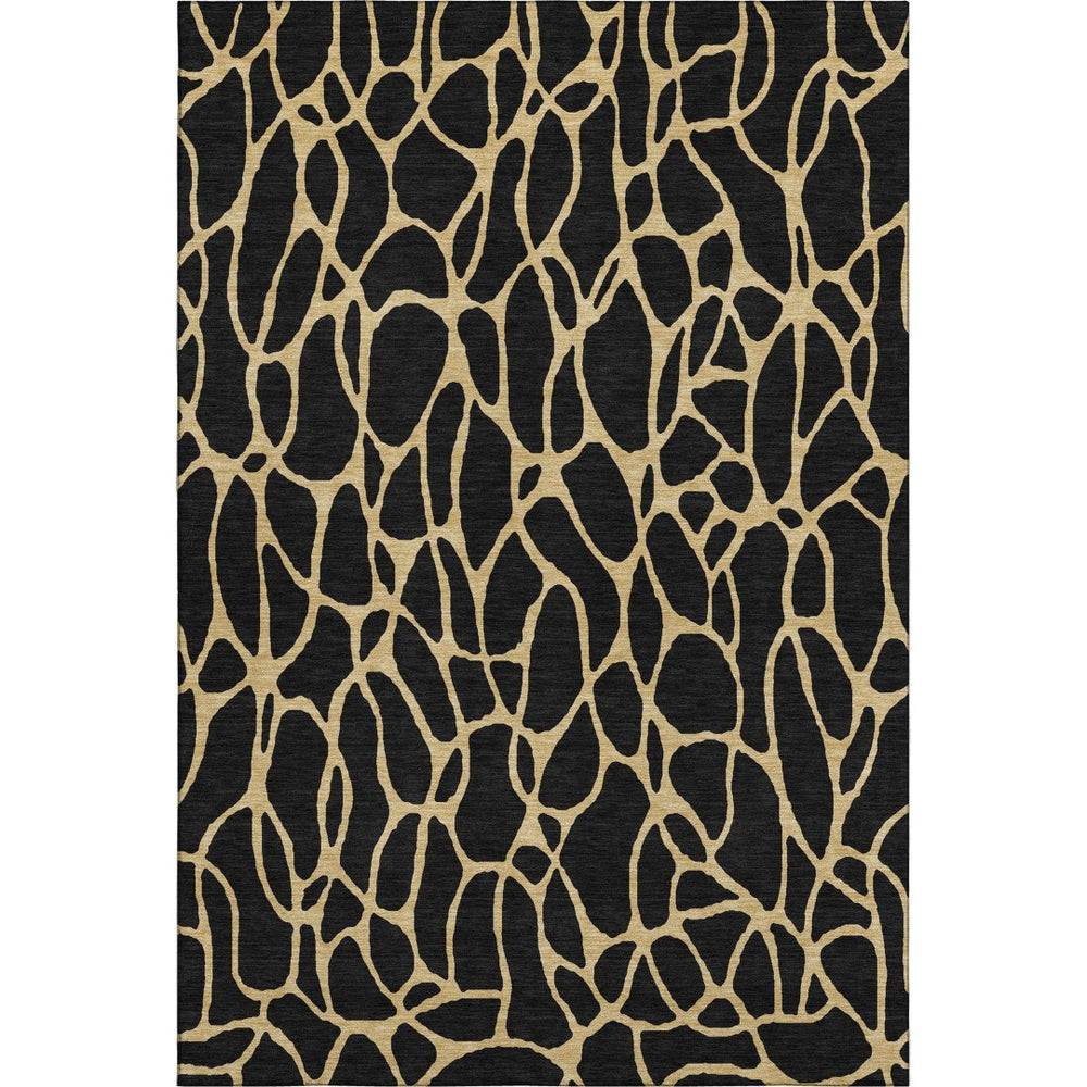 HomeRoots 10' X 14' Black And Gold Geometric Area Rug – Stylish, Washable, UV Protected for Modern Living Spaces 680307