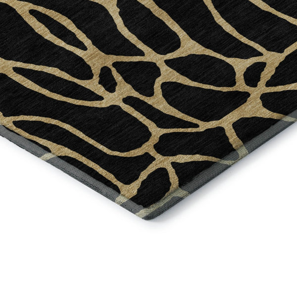HomeRoots 10' X 14' Black And Gold Geometric Area Rug – Stylish, Washable, UV Protected for Modern Living Spaces 680307