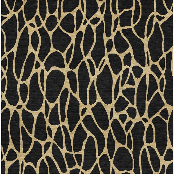 HomeRoots 10' X 14' Black And Gold Geometric Area Rug – Stylish, Washable, UV Protected for Modern Living Spaces 680307