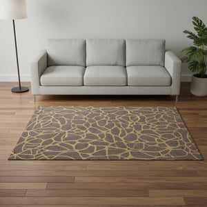 HomeRoots 5' X 8' Brown And Gold Geometric Area Rug – Stylish, Washable Design with UV Protection for Homes 680309