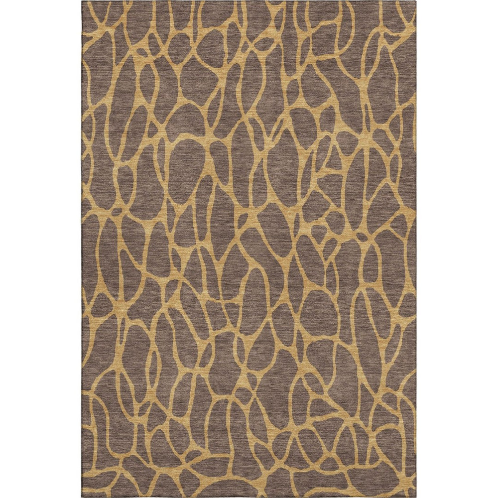 HomeRoots 5' X 8' Brown And Gold Geometric Area Rug – Stylish, Washable Design with UV Protection for Homes 680309