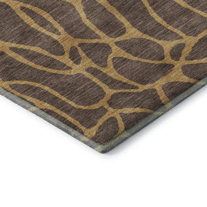 HomeRoots 5' X 8' Brown And Gold Geometric Area Rug – Stylish, Washable Design with UV Protection for Homes 680309