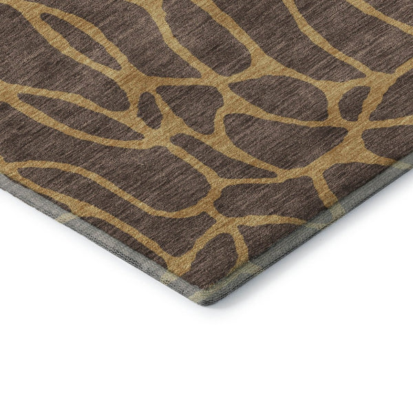 HomeRoots 5' X 8' Brown And Gold Geometric Area Rug – Stylish, Washable Design with UV Protection for Homes 680309