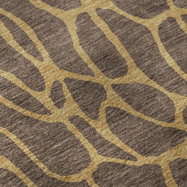 HomeRoots 5' X 8' Brown And Gold Geometric Area Rug – Stylish, Washable Design with UV Protection for Homes 680309