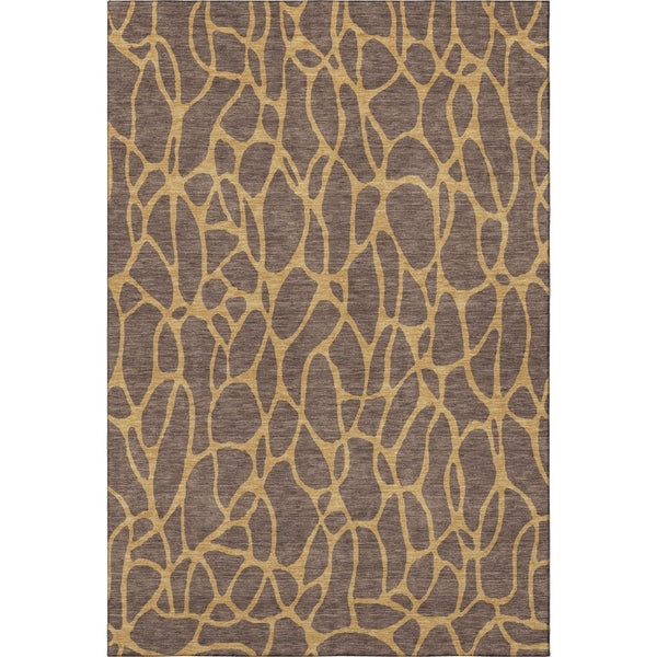 HomeRoots 5' X 8' Brown And Gold Geometric Area Rug – Stylish, Washable Design with UV Protection for Homes 680309