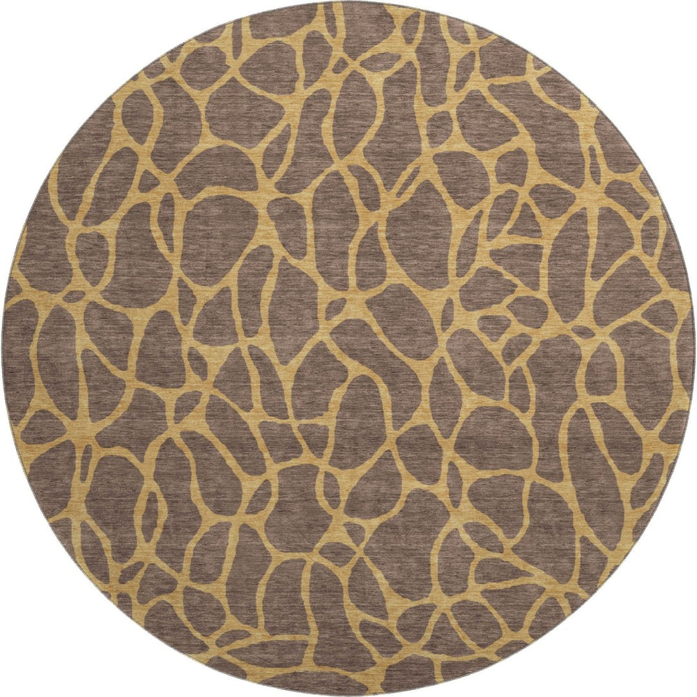 HomeRoots 8' Brown and Gold Geometric Round Rug - Washable, UV Protected, Durable, Perfect for Modern Spaces 680310
