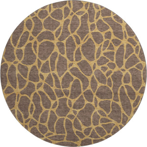 HomeRoots 8' Brown and Gold Geometric Round Rug - Washable, UV Protected, Durable, Perfect for Modern Spaces 680310