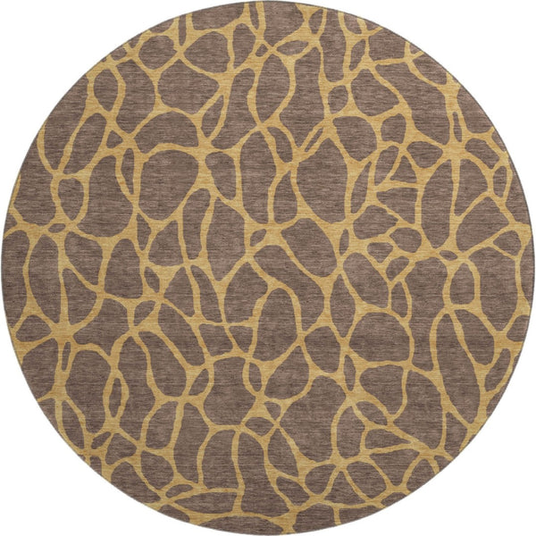 HomeRoots 8' Brown and Gold Geometric Round Rug - Washable, UV Protected, Durable, Perfect for Modern Spaces 680310