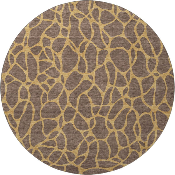 HomeRoots 8' Brown and Gold Geometric Round Rug - Washable, UV Protected, Durable, Perfect for Modern Spaces 680310