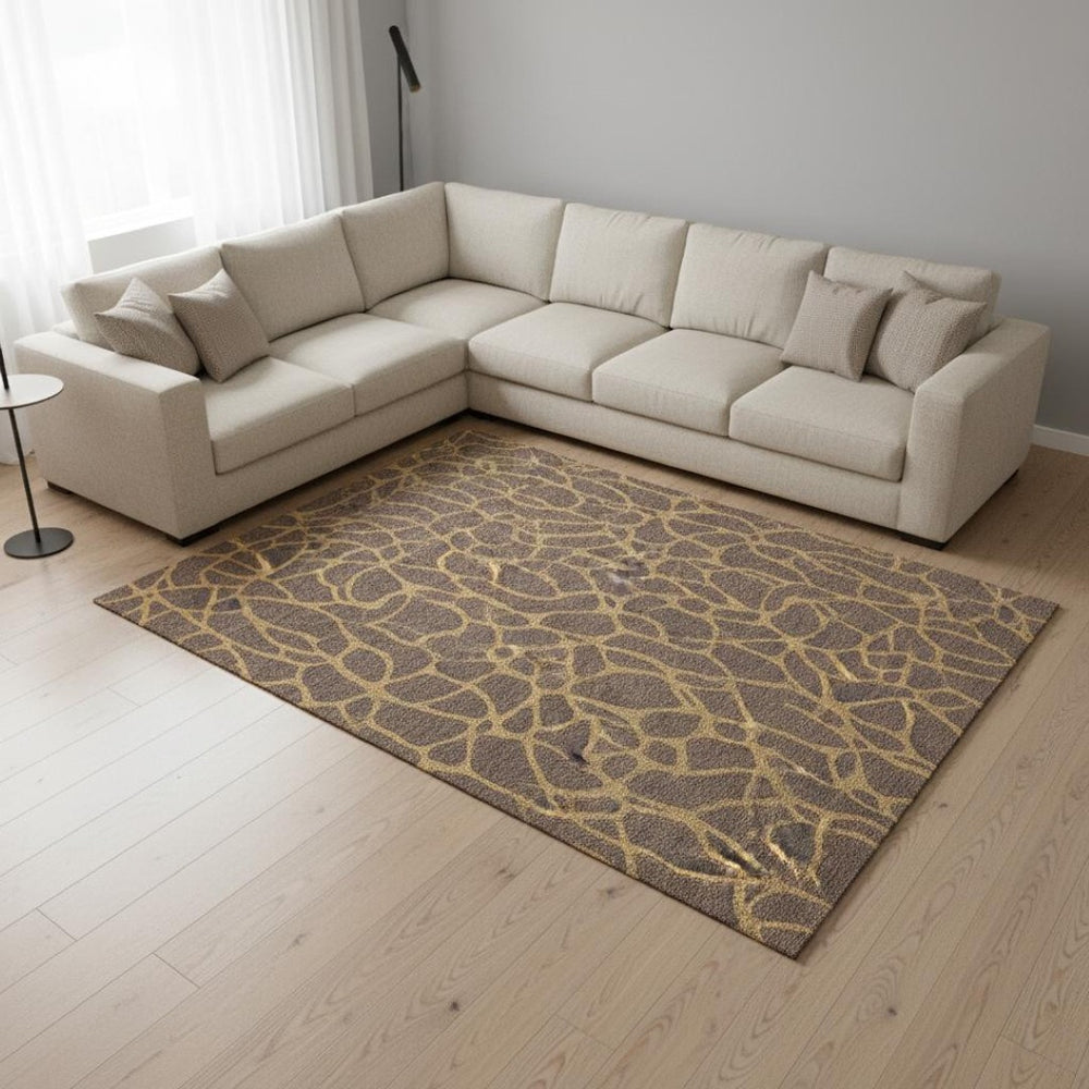 HomeRoots 8' X 10' Modern Brown and Gold Geometric Washable Area Rug with UV Protection for Homes & Decor 680311