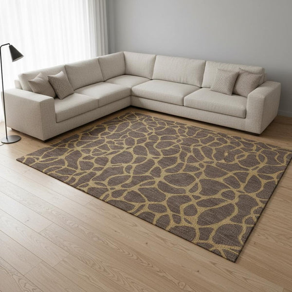 HomeRoots 10' Brown and Gold Geometric Washable Area Rug - Durable, Stain-Resistant, UV-Protected Design! 680313
